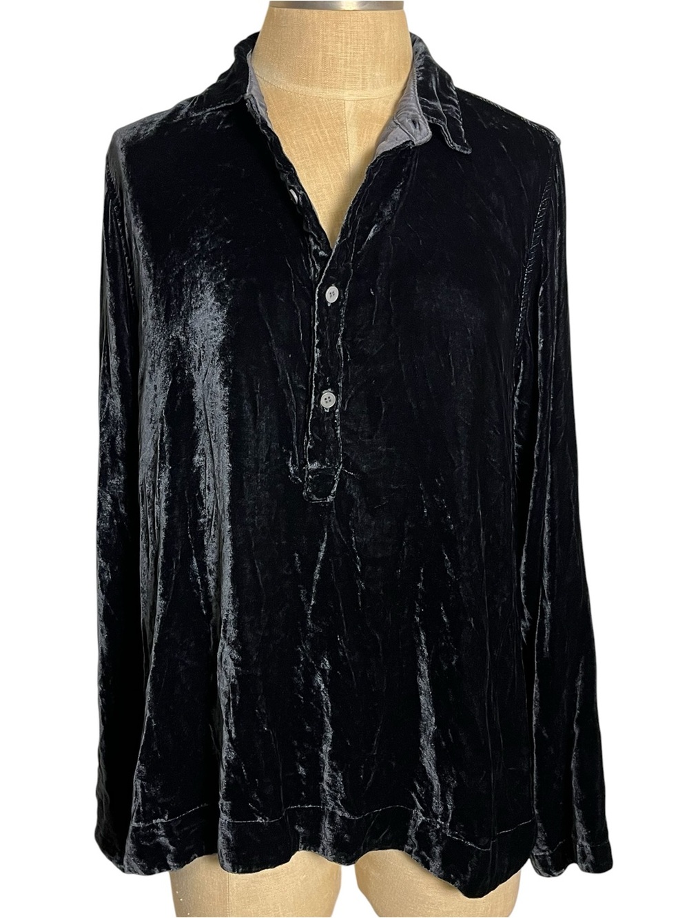 CP Shades Patty River Rock Silk Velvet Popover Long Sleeve Shirt Top M